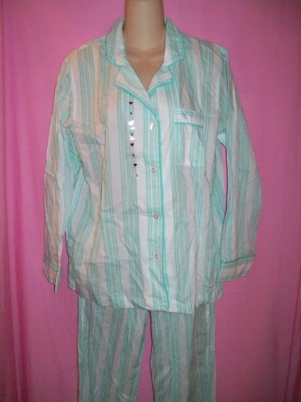 Victorias_Secret_Mayfair_Sleepwear_Pajamas_Green_Stripes